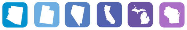 Colorful row of US state shape icons.Graphics from Veceezy.com.