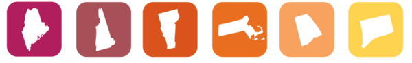 Colorful row of US state shape icons.Graphics from Veceezy.com.